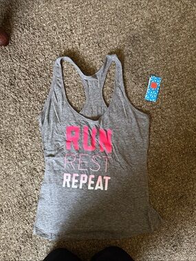 Old Navy Gray Racerback Tank with Pink and White 'RUN REST REPEAT' Print